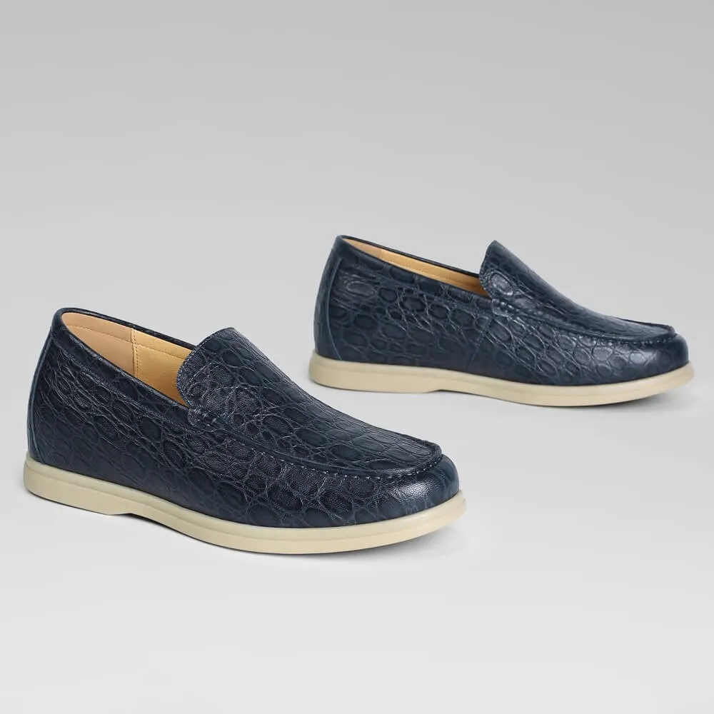 5 CM/1.95 Inches CMR CHAMARIPA Height-Boosting Blue Embossed Sheepskin Slip-On Loafers for Men