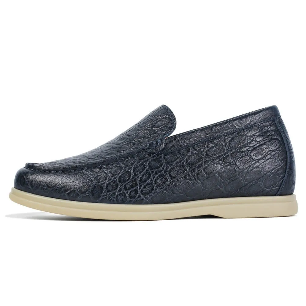 5 CM/1.95 Inches CMR CHAMARIPA Height-Boosting Blue Embossed Sheepskin Slip-On Loafers for Men