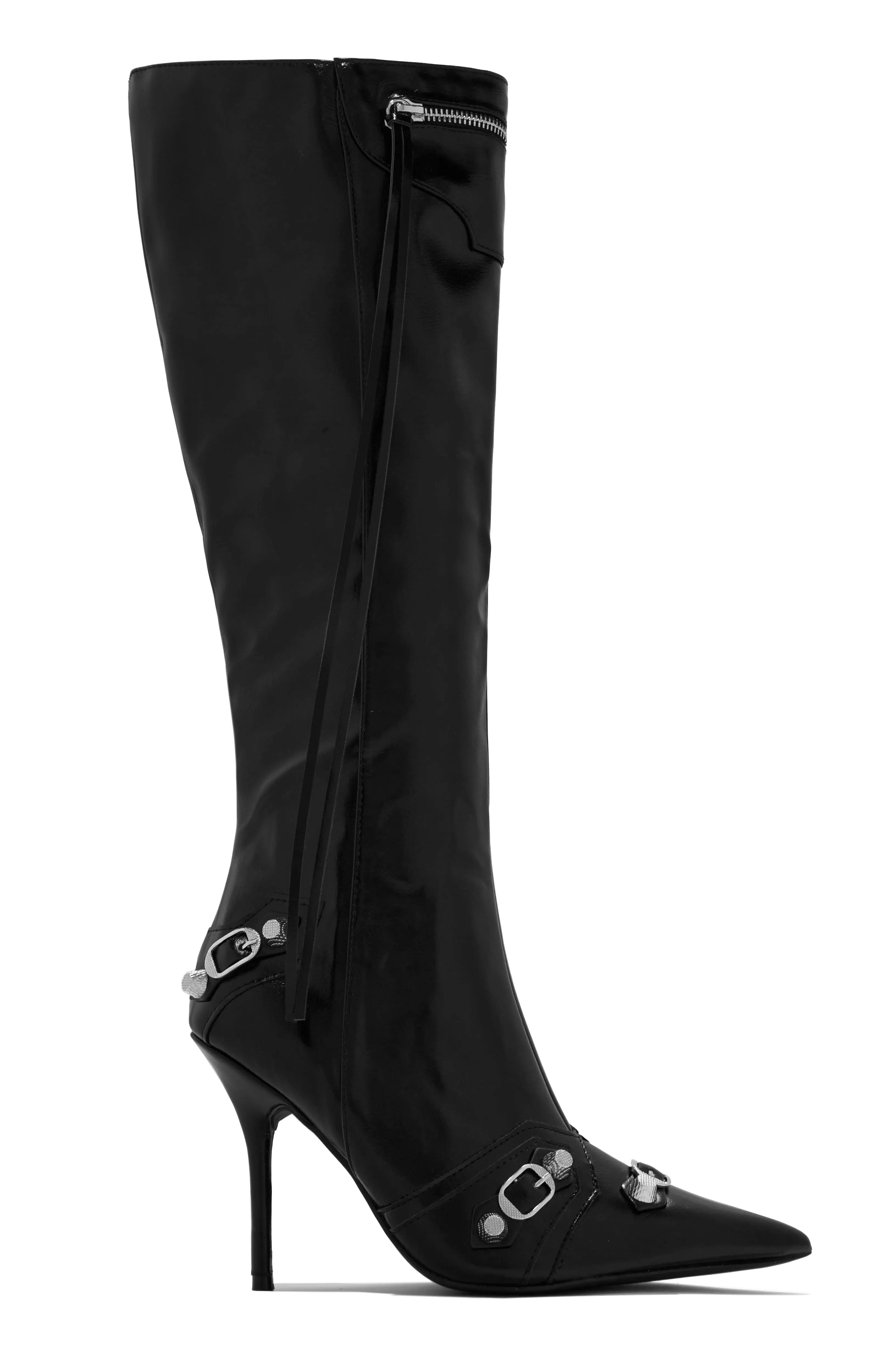 Adison Metallic Knee High Boots - Black