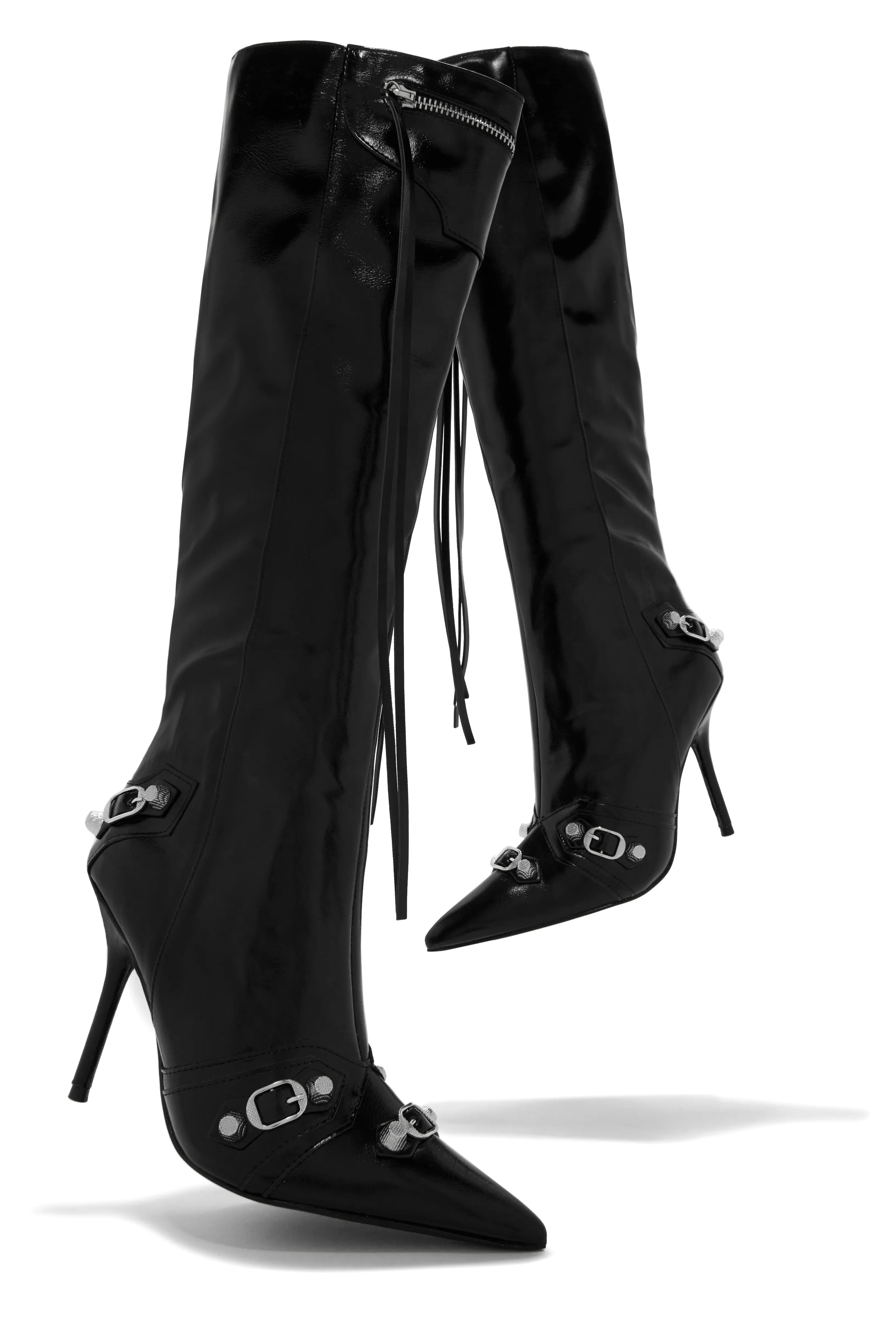 Adison Metallic Knee High Boots - Black