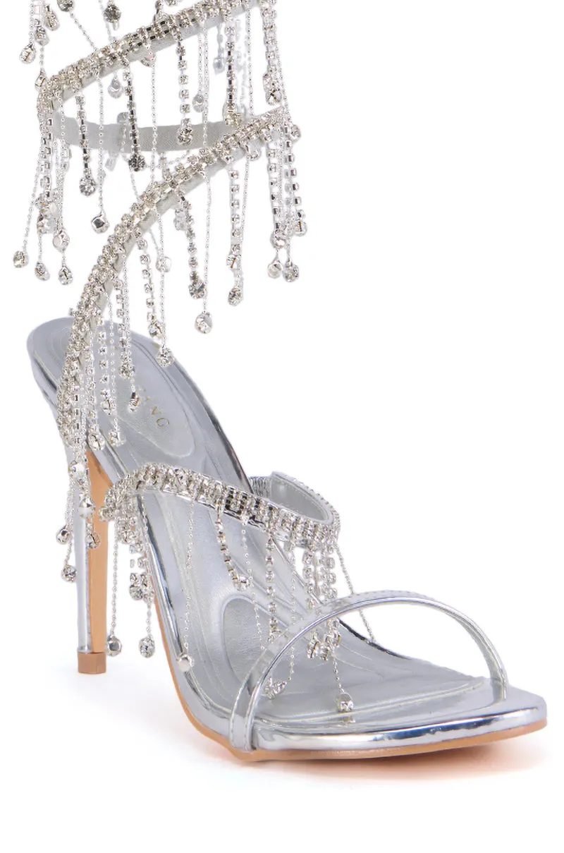 AZALEA WANG ELKE SILVER COIL DIAMOND DRIP SANDAL