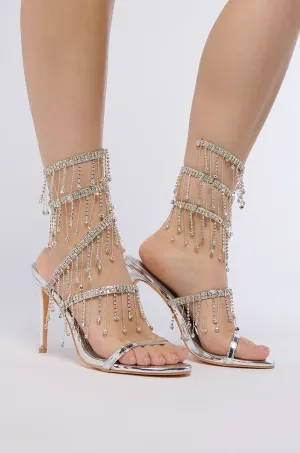 AZALEA WANG ELKE SILVER COIL DIAMOND DRIP SANDAL