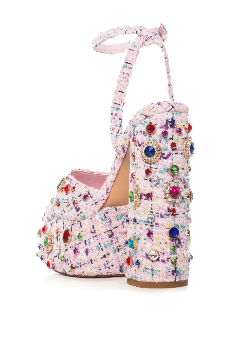 AZALEA WANG HYACINTH TWEED EMBELLISHED SANDAL IN PINK