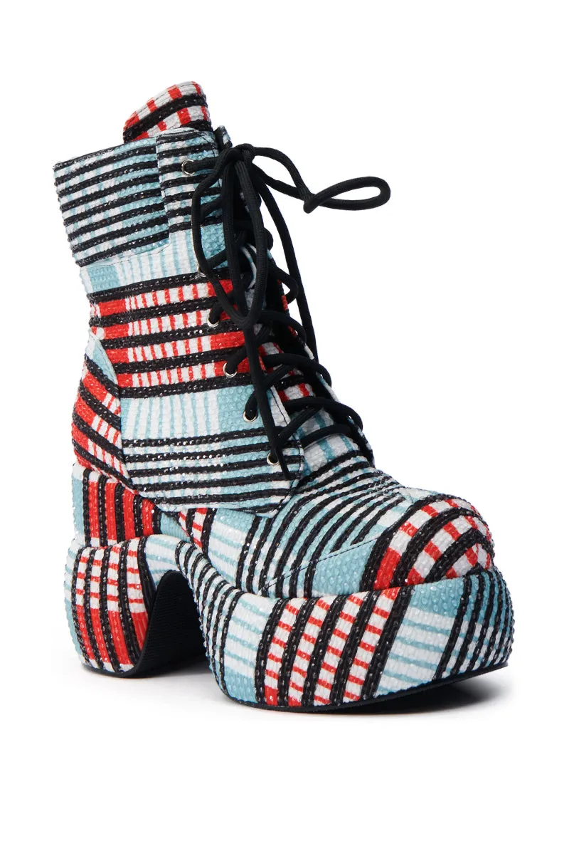 AZALEA WANG JULIEN BLUE MULTI CHUNKY BOOTIE