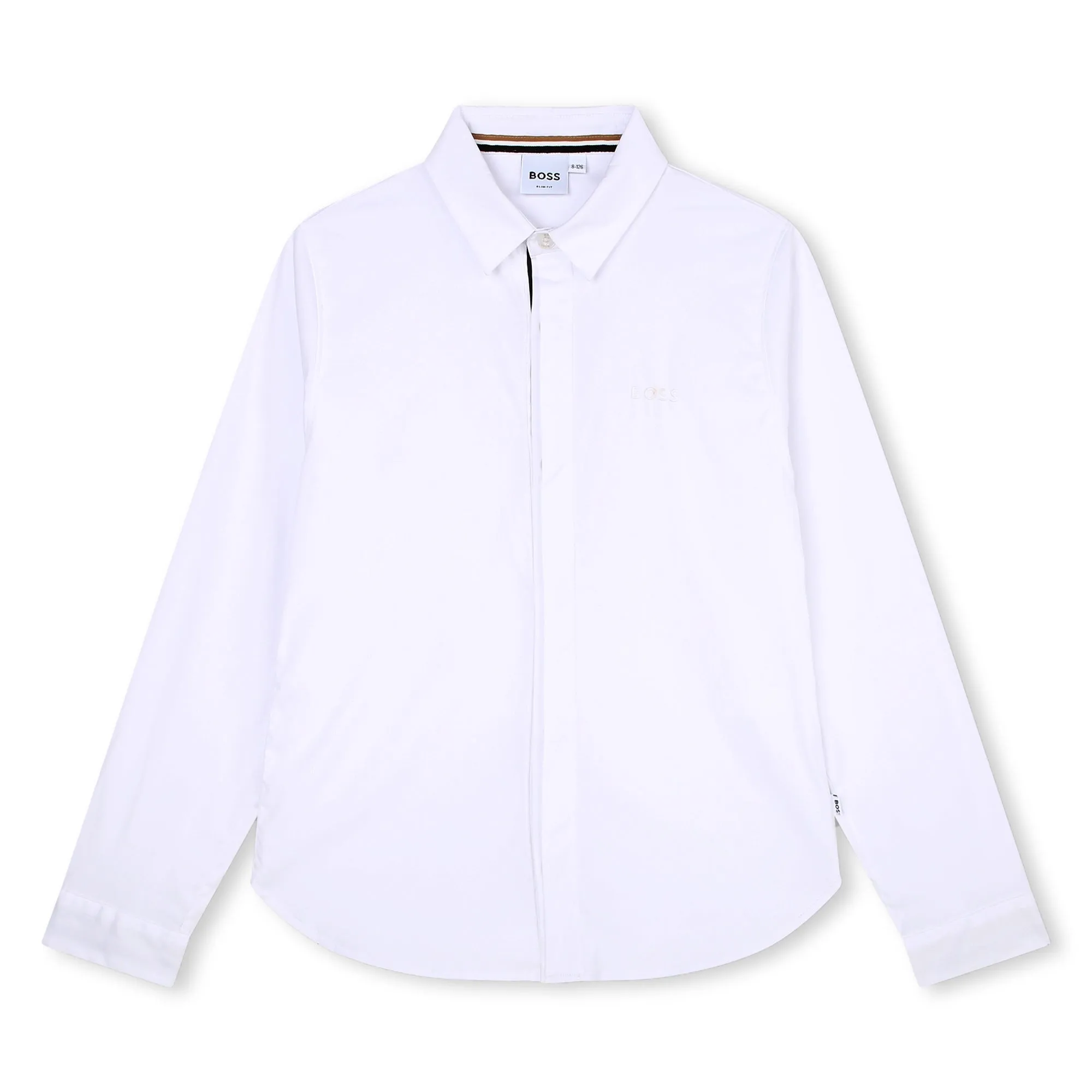 BOSS KIDSWEAR White Oxford Long Sleeve Shirt - Signature Stripe