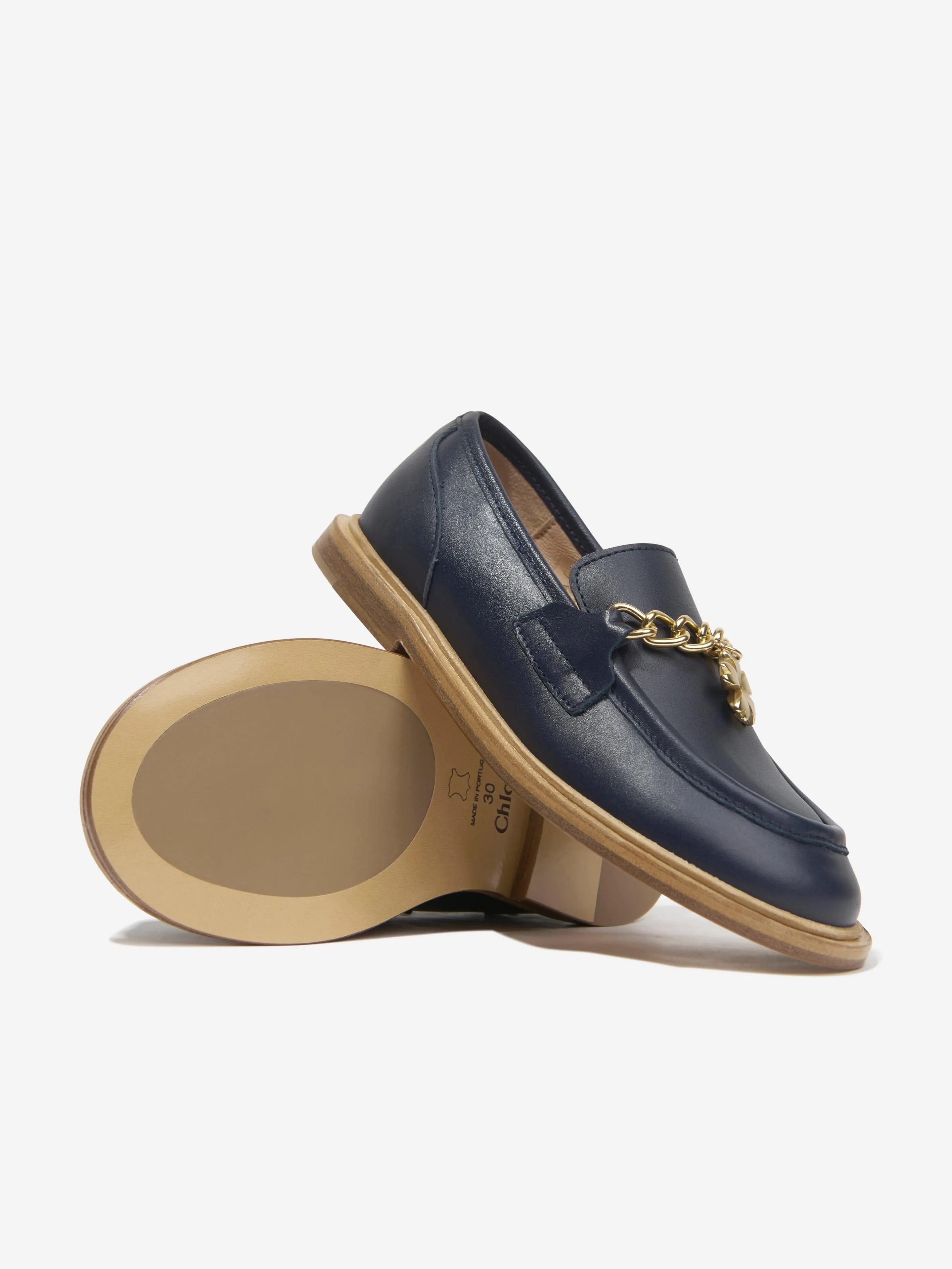 Chloé Girls Leather Moccasins in Navy