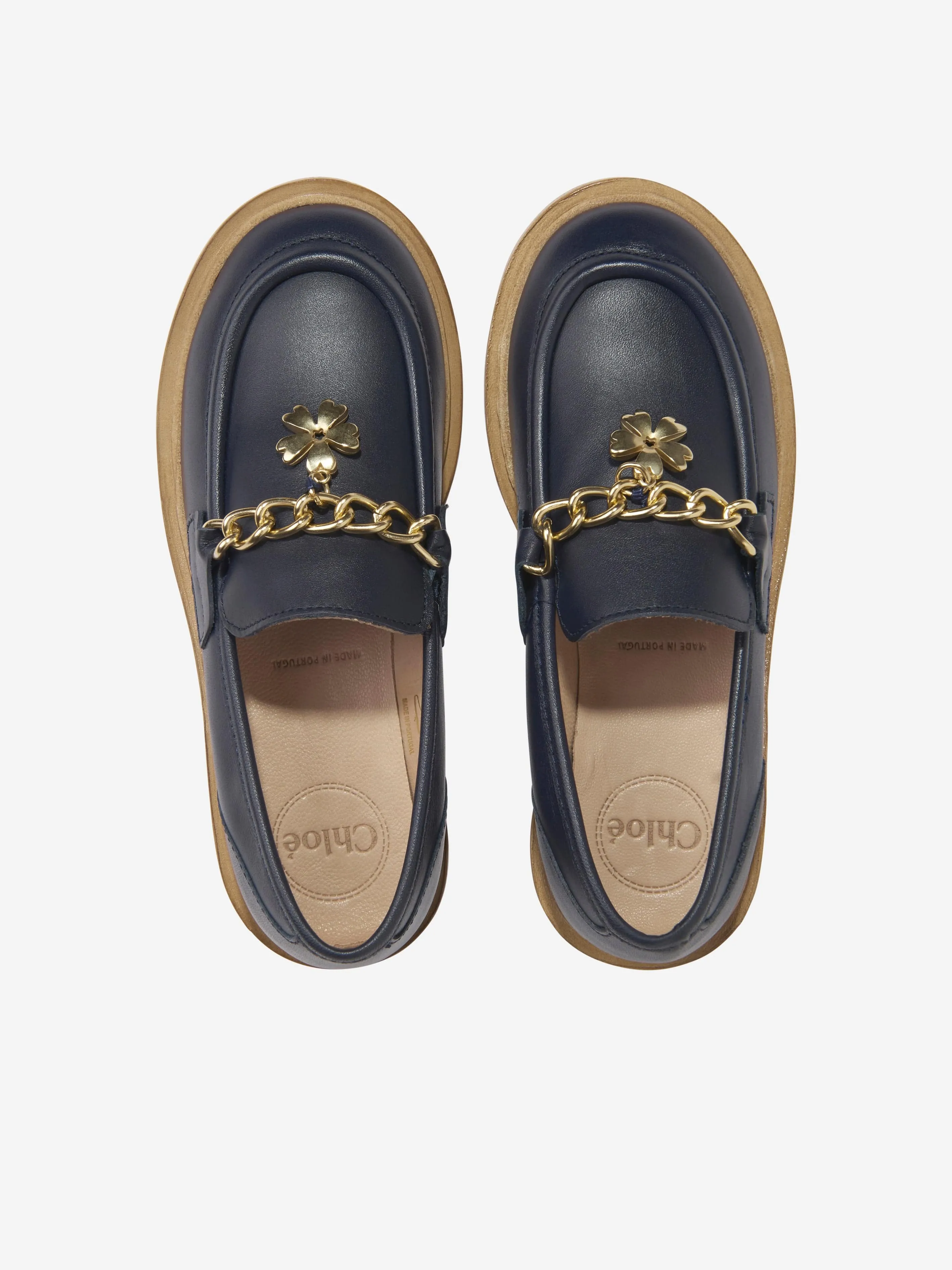 Chloé Girls Leather Moccasins in Navy