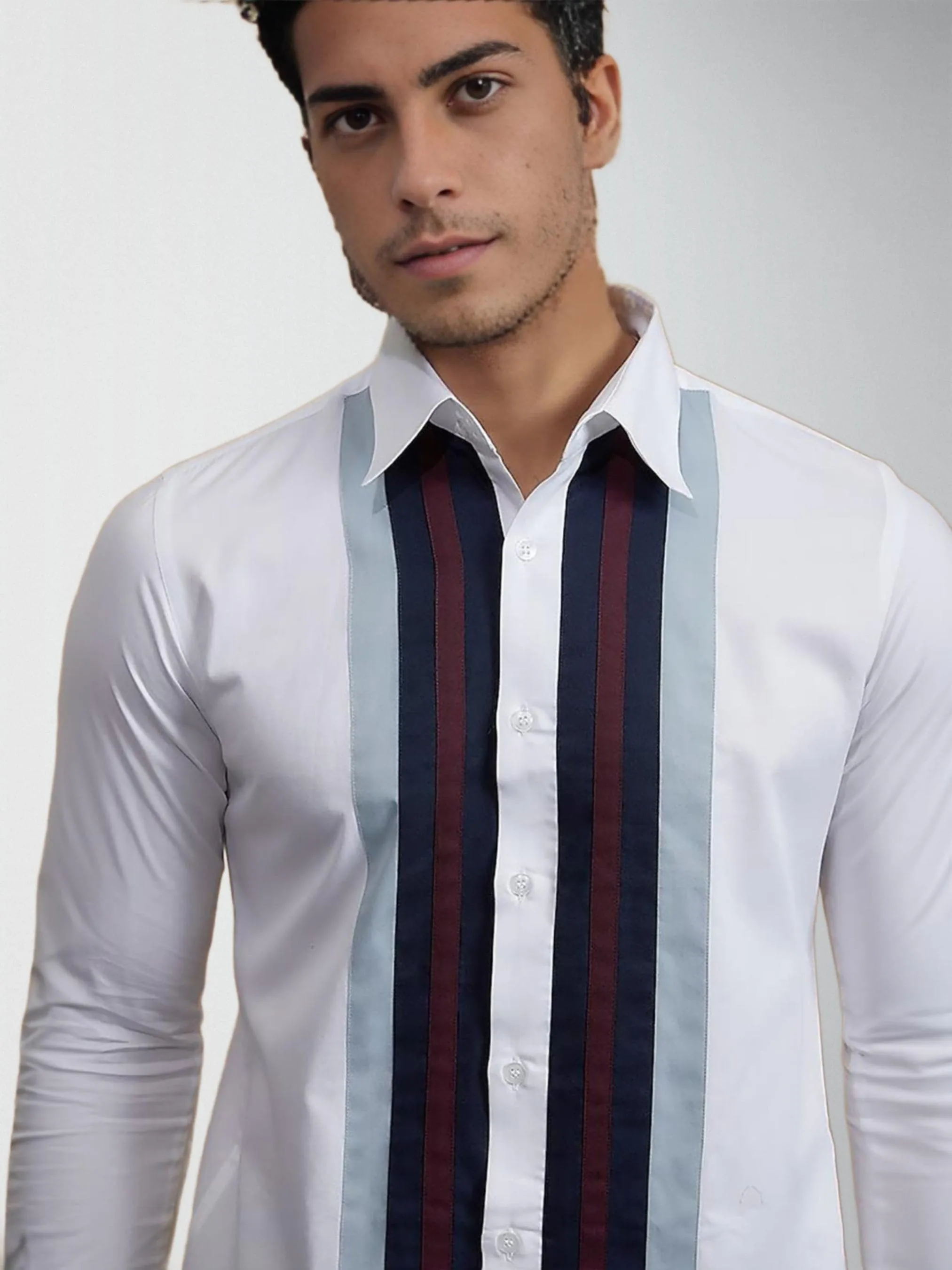 Colourblocked Spread Collar Cotton Formal Shirt