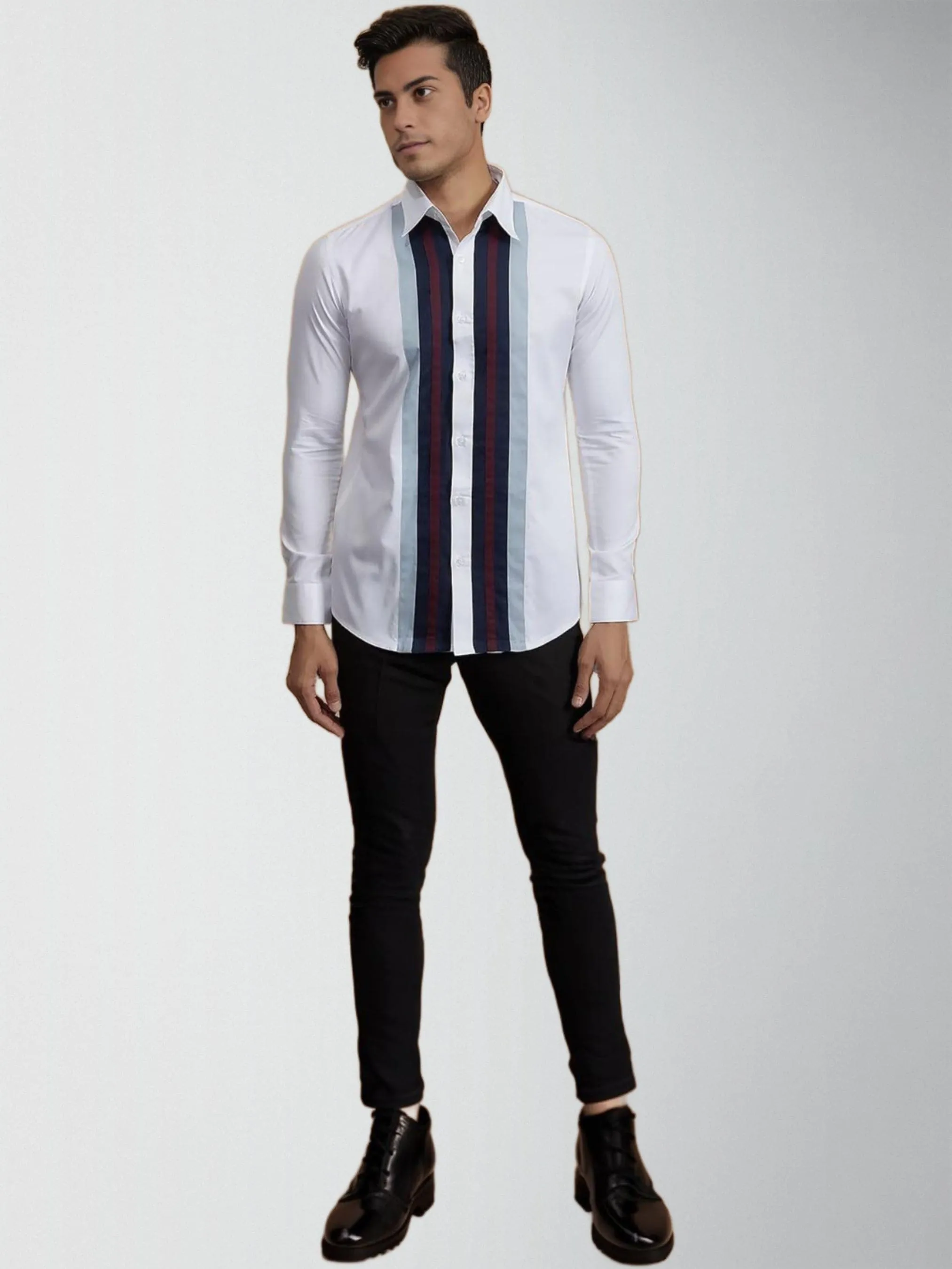 Colourblocked Spread Collar Cotton Formal Shirt