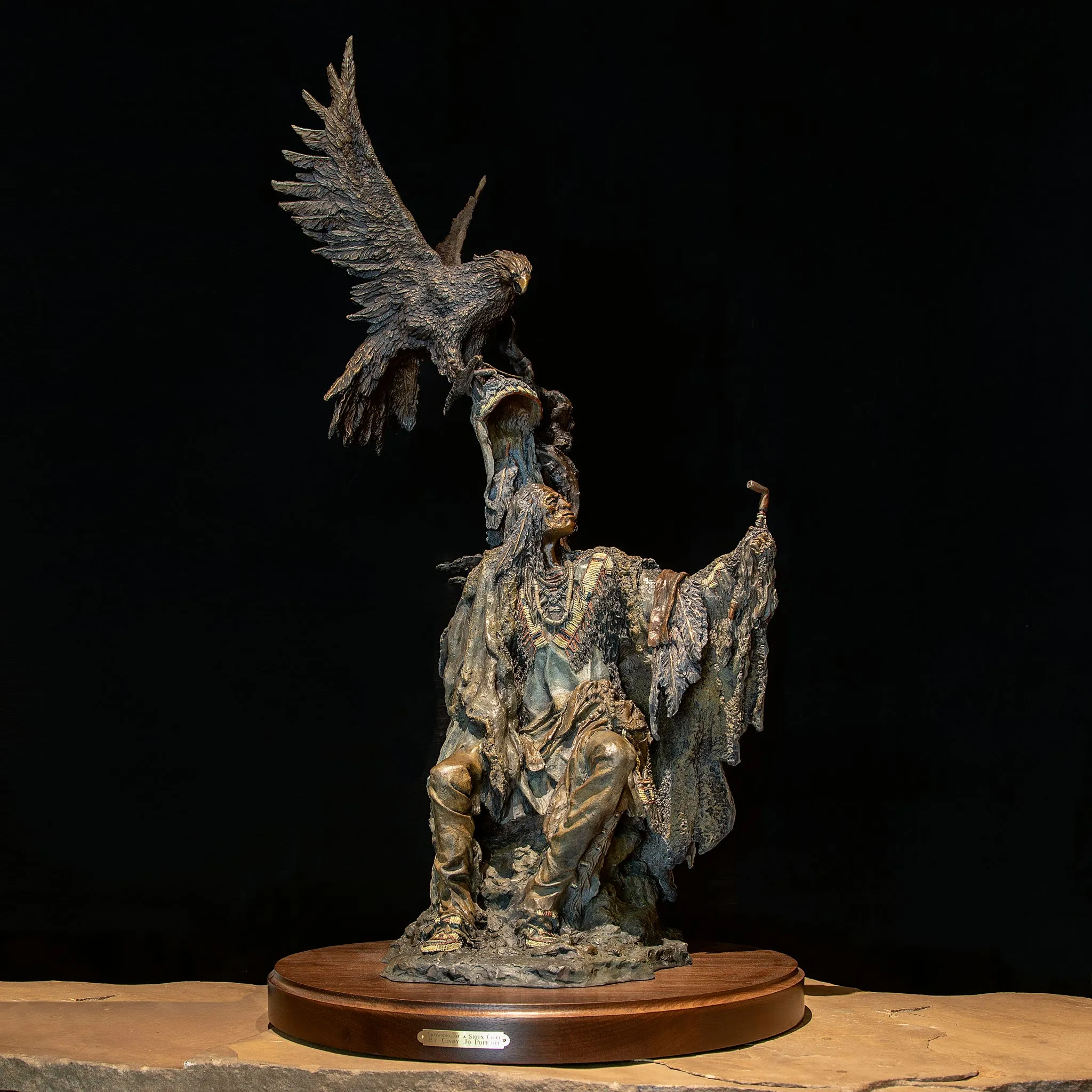 Crowning of a Sioux Chief -- Native American Bronze Statue by Cindy Jo Popejoy