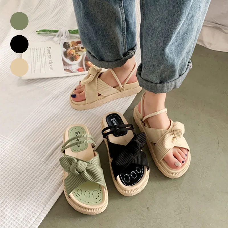 Elegant Bow Sandals with Platform Soles for Women