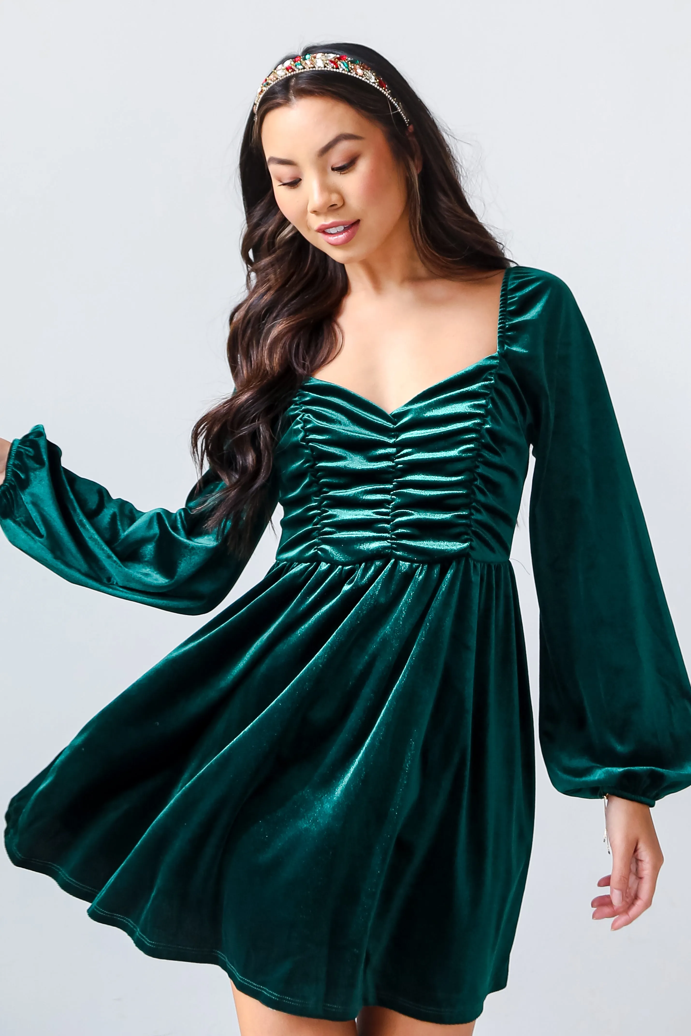 FINAL SALE - I'm Enchanted Hunter Green Velvet Mini Dress