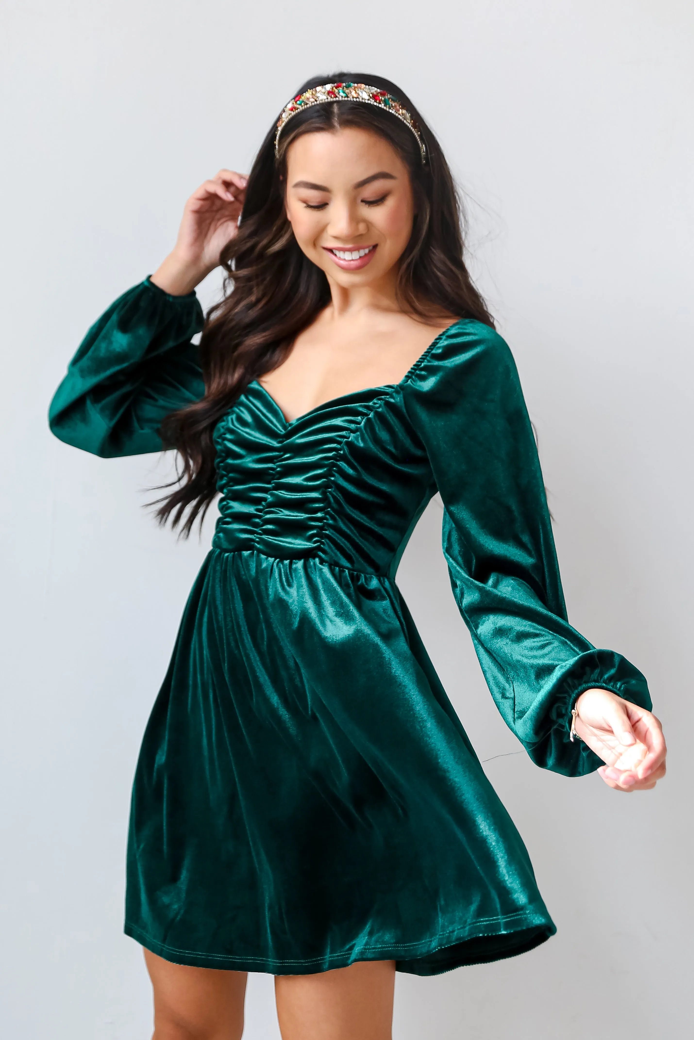 FINAL SALE - I'm Enchanted Hunter Green Velvet Mini Dress