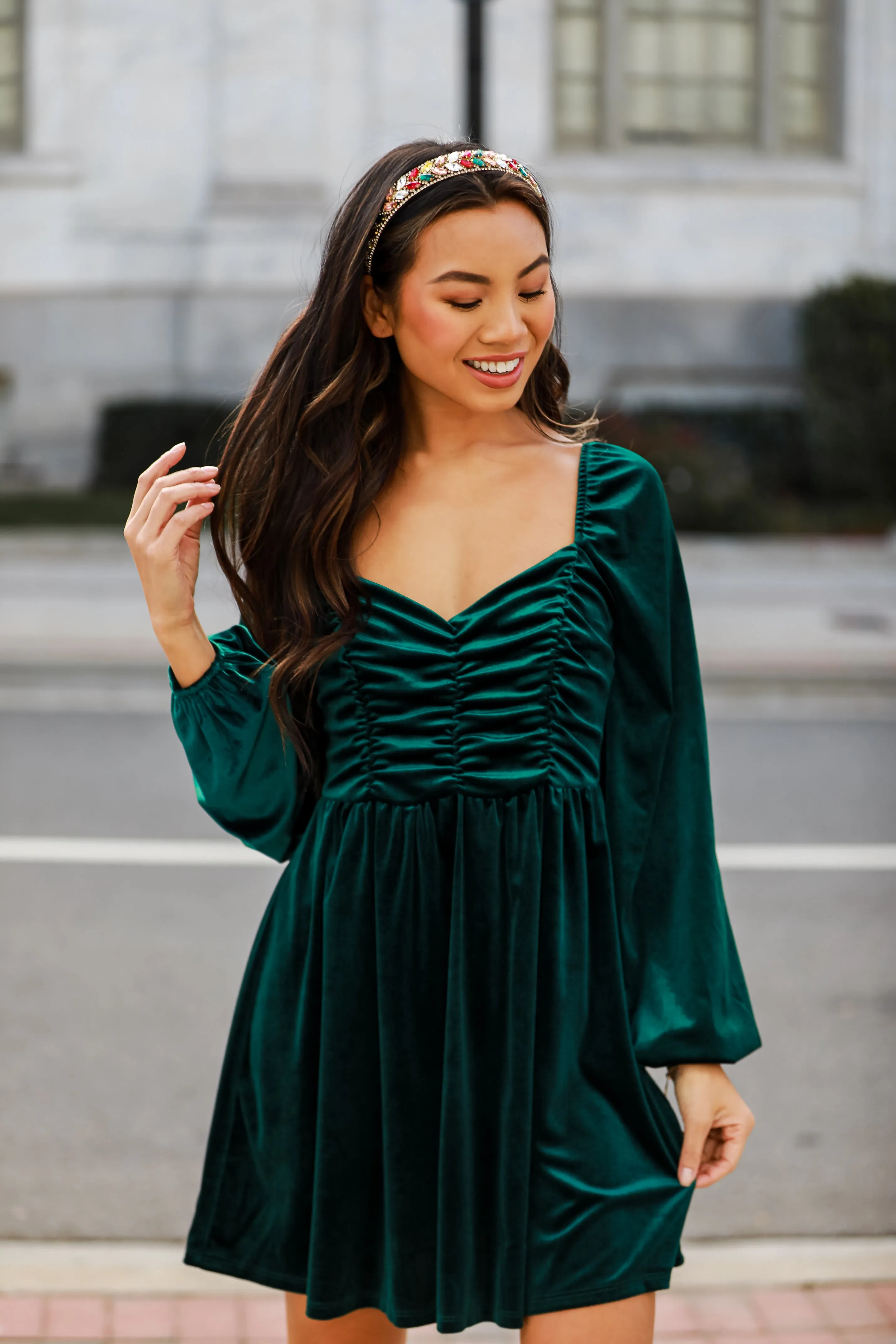 FINAL SALE - I'm Enchanted Hunter Green Velvet Mini Dress