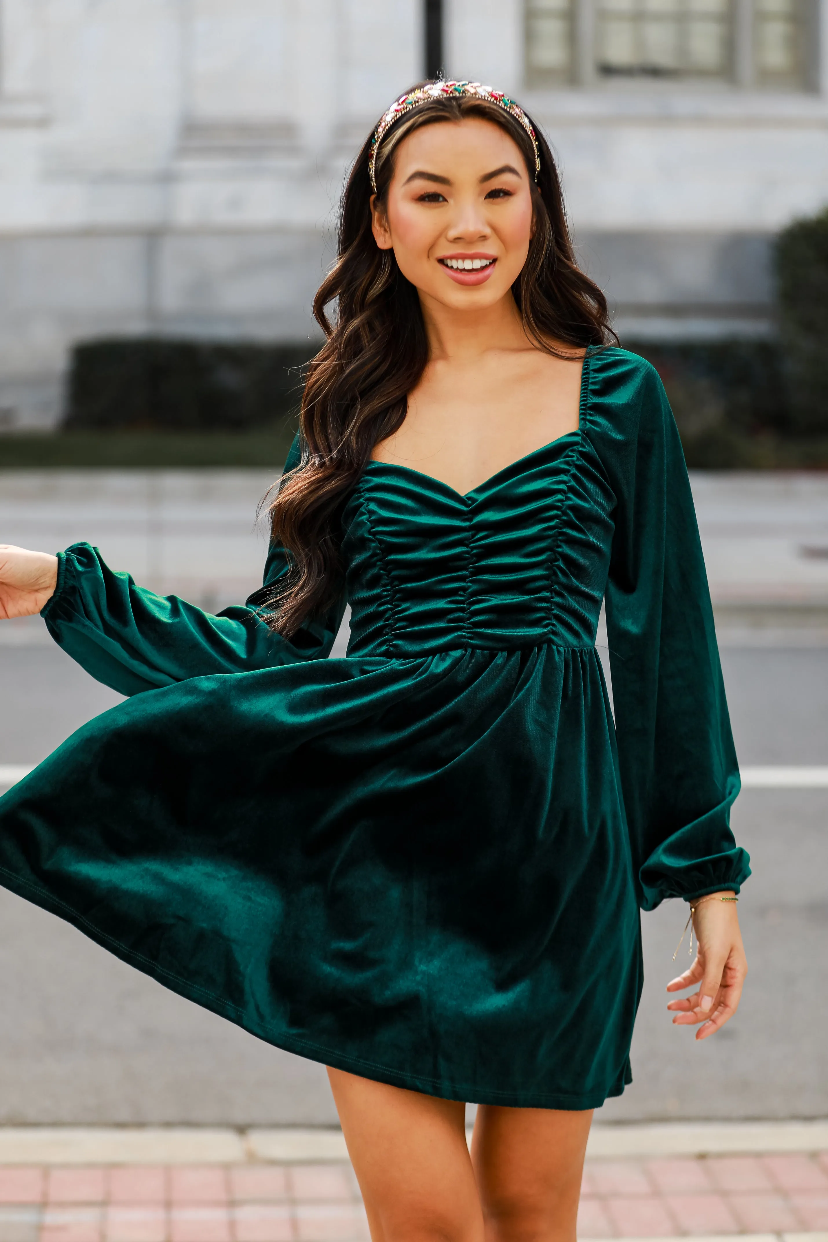 FINAL SALE - I'm Enchanted Hunter Green Velvet Mini Dress