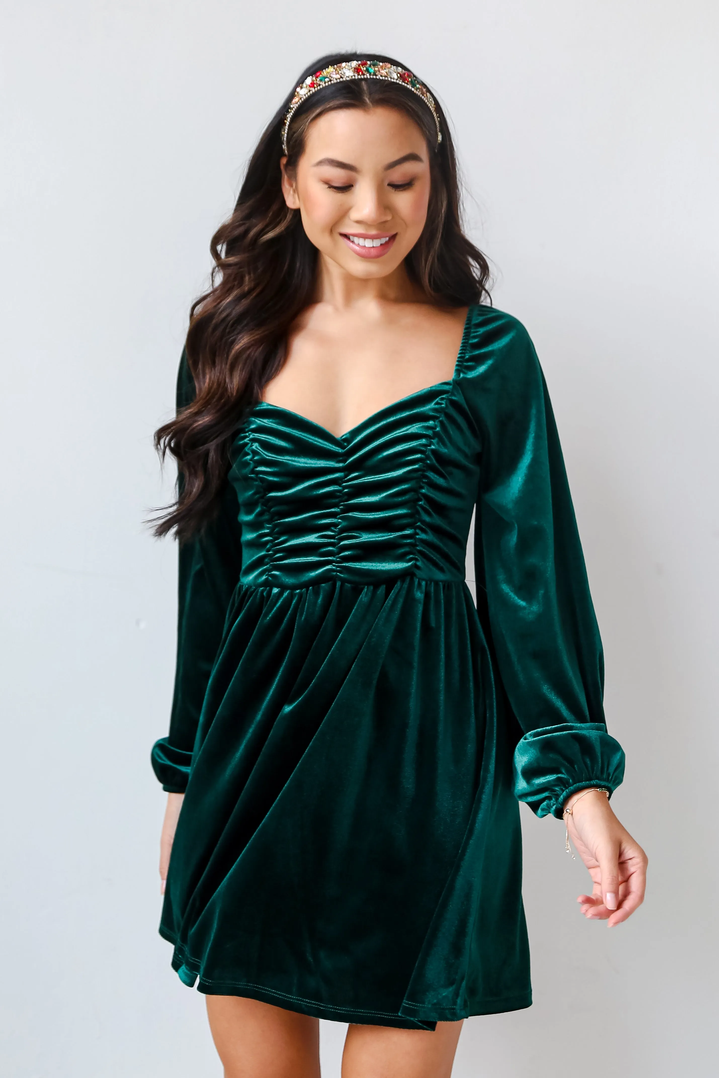 FINAL SALE - I'm Enchanted Hunter Green Velvet Mini Dress