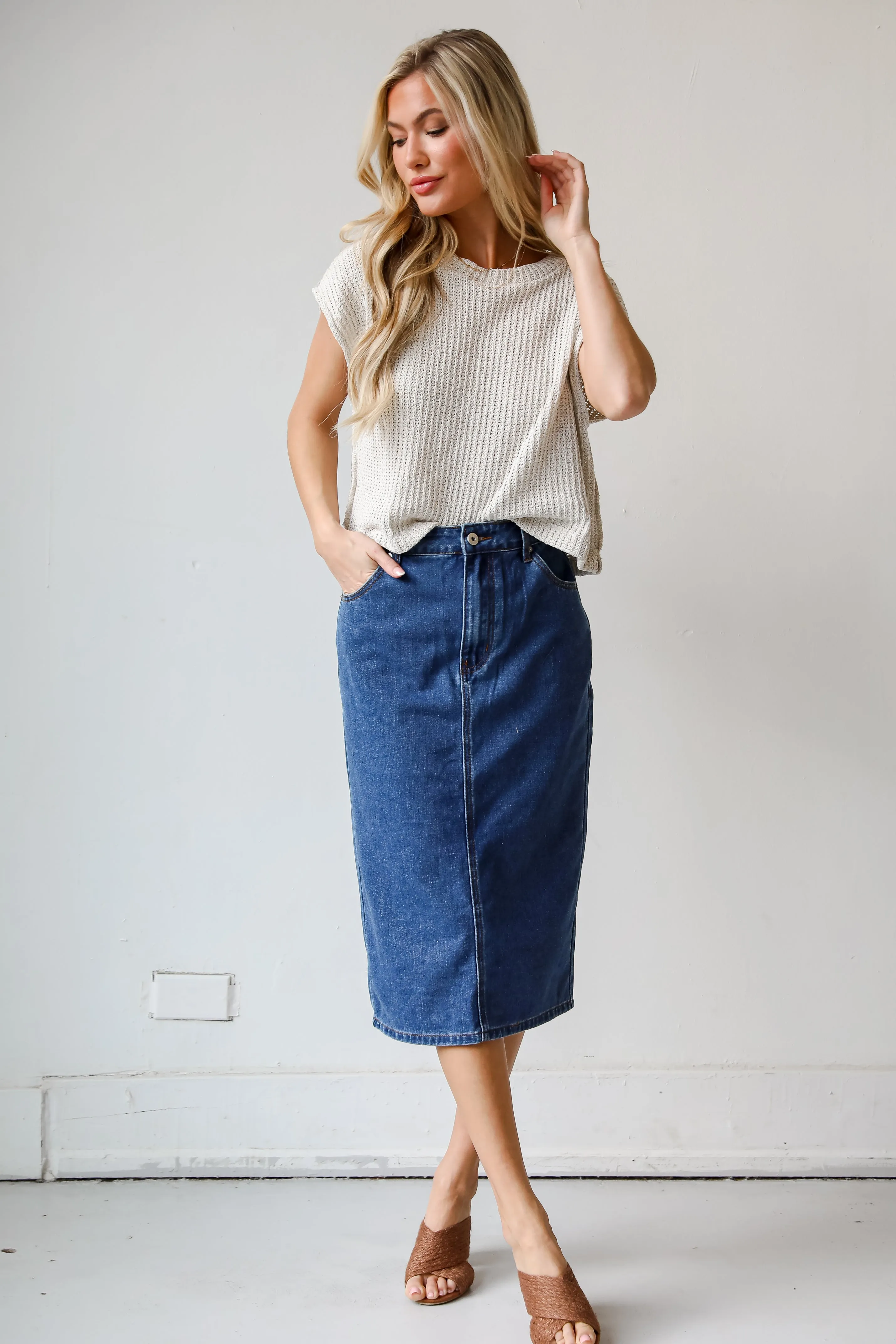 FINAL SALE - Uniquely Trendsetting Denim Midi Skirt