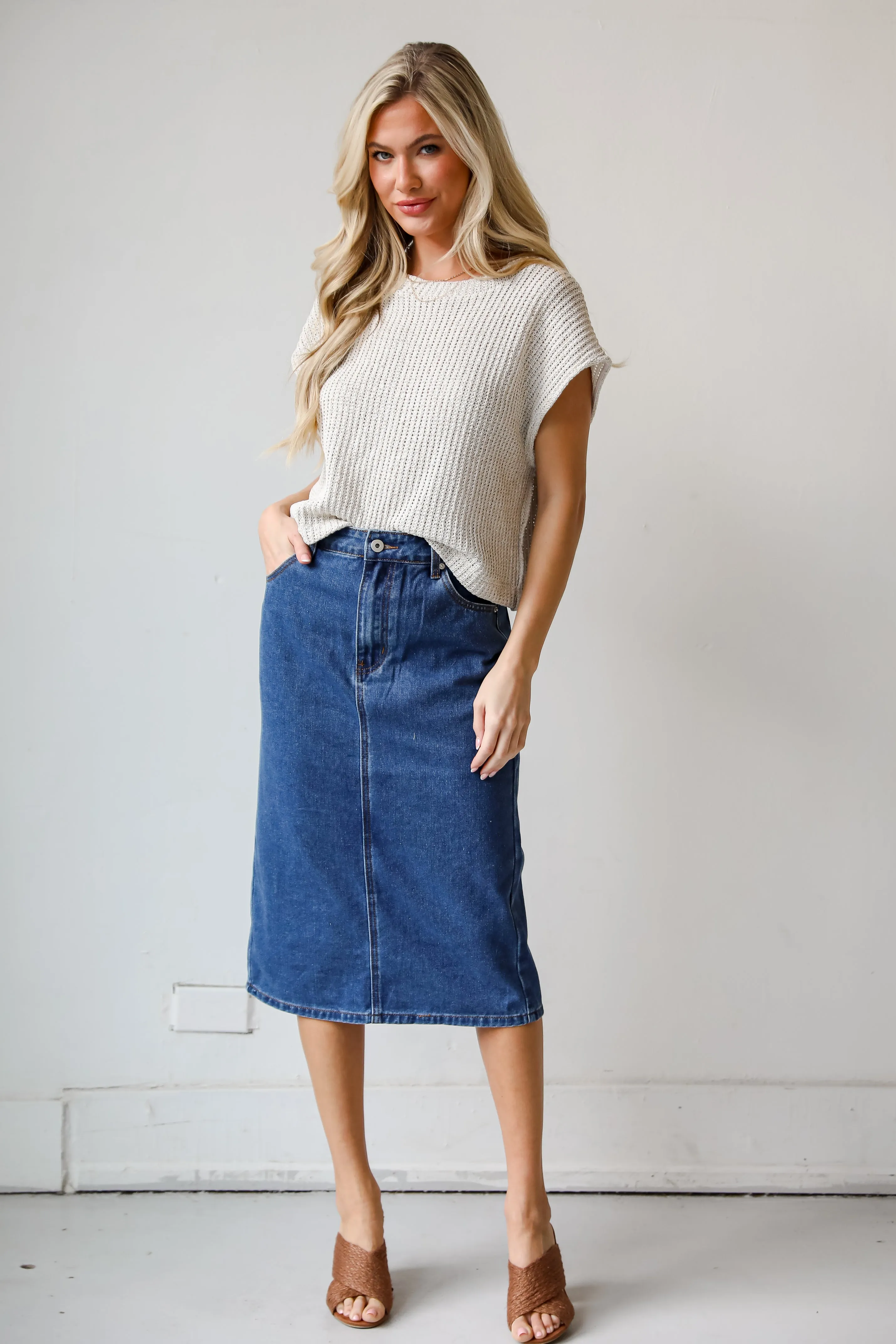 FINAL SALE - Uniquely Trendsetting Denim Midi Skirt