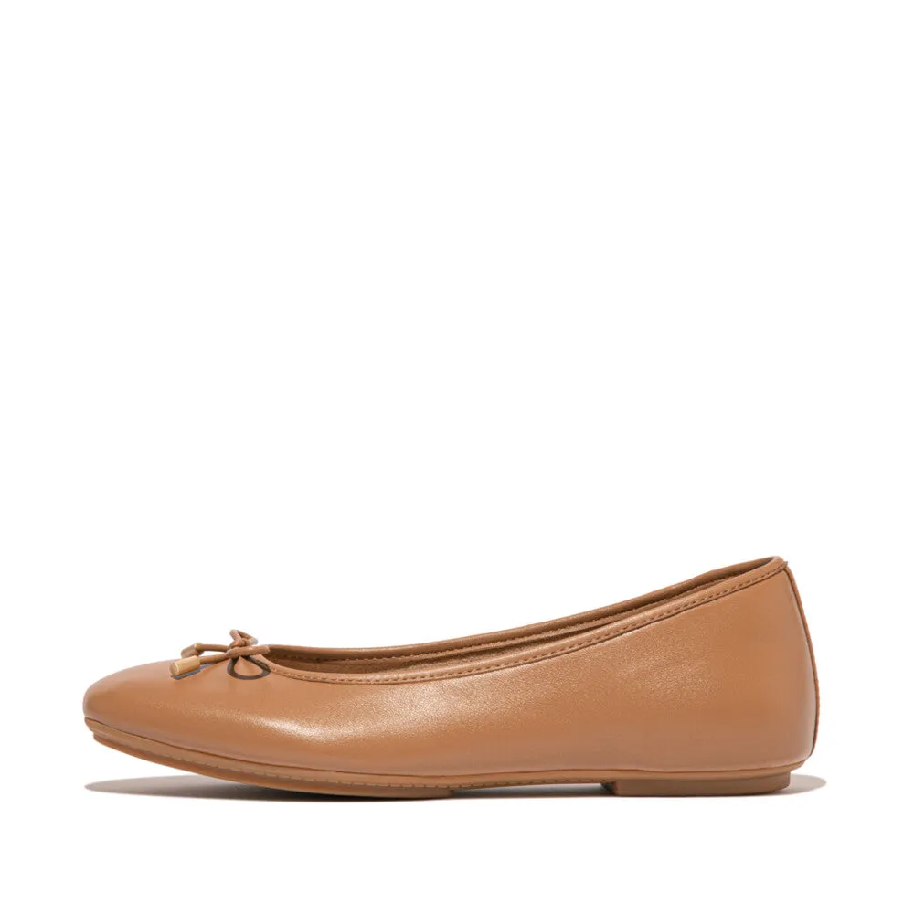 Fitflop Delicato Bow Soft Leather Ballet Flats Desert Tan