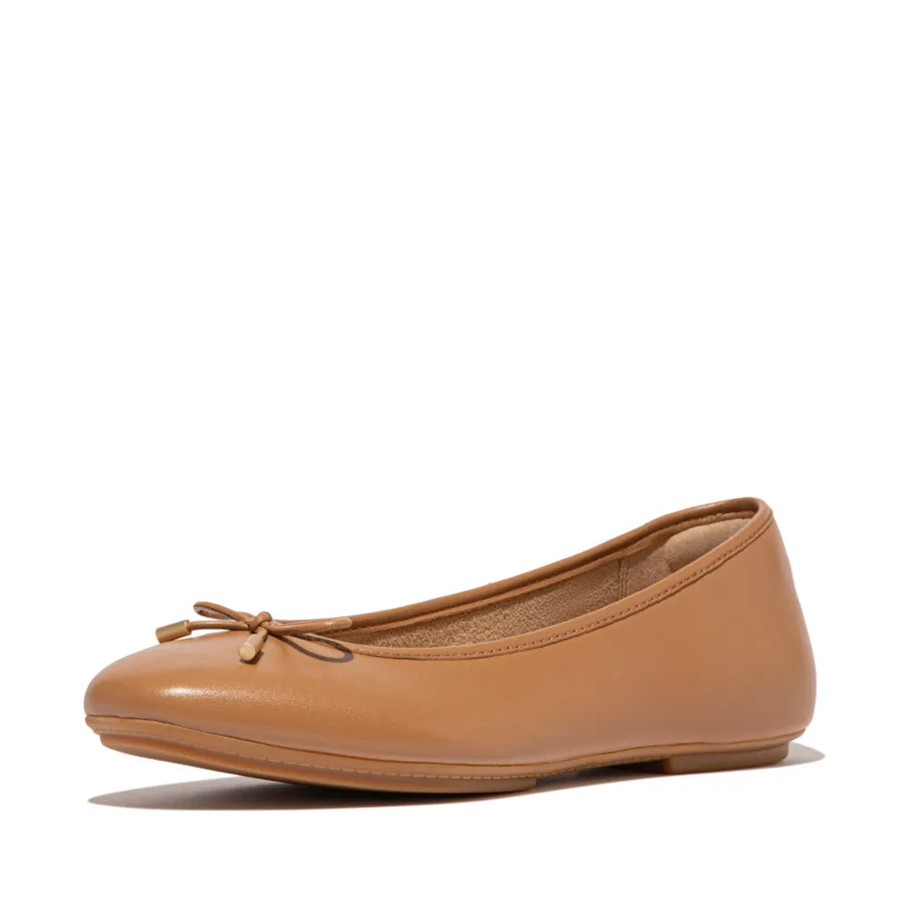 Fitflop Delicato Bow Soft Leather Ballet Flats Desert Tan