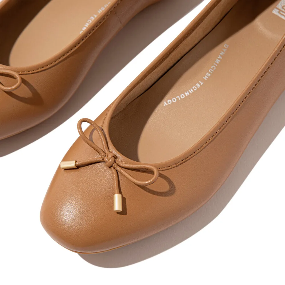 Fitflop Delicato Bow Soft Leather Ballet Flats Desert Tan