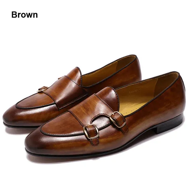 Genuine Leather Monk Strap Loafers