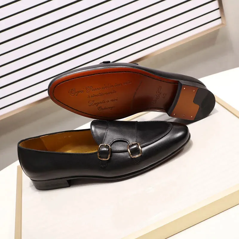 Genuine Leather Monk Strap Loafers