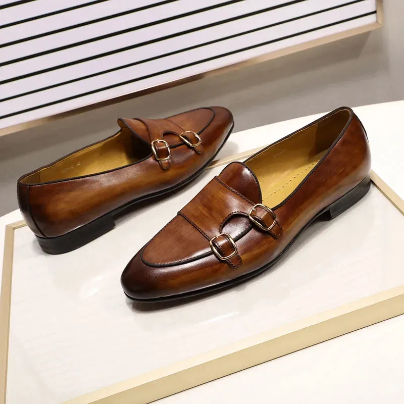 Genuine Leather Monk Strap Loafers