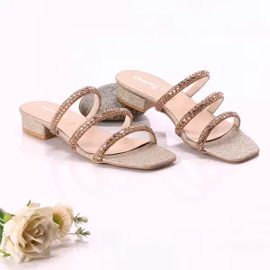 Golden Fancy Heel Slippers for women