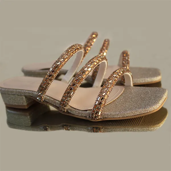 Golden Fancy Heel Slippers for women