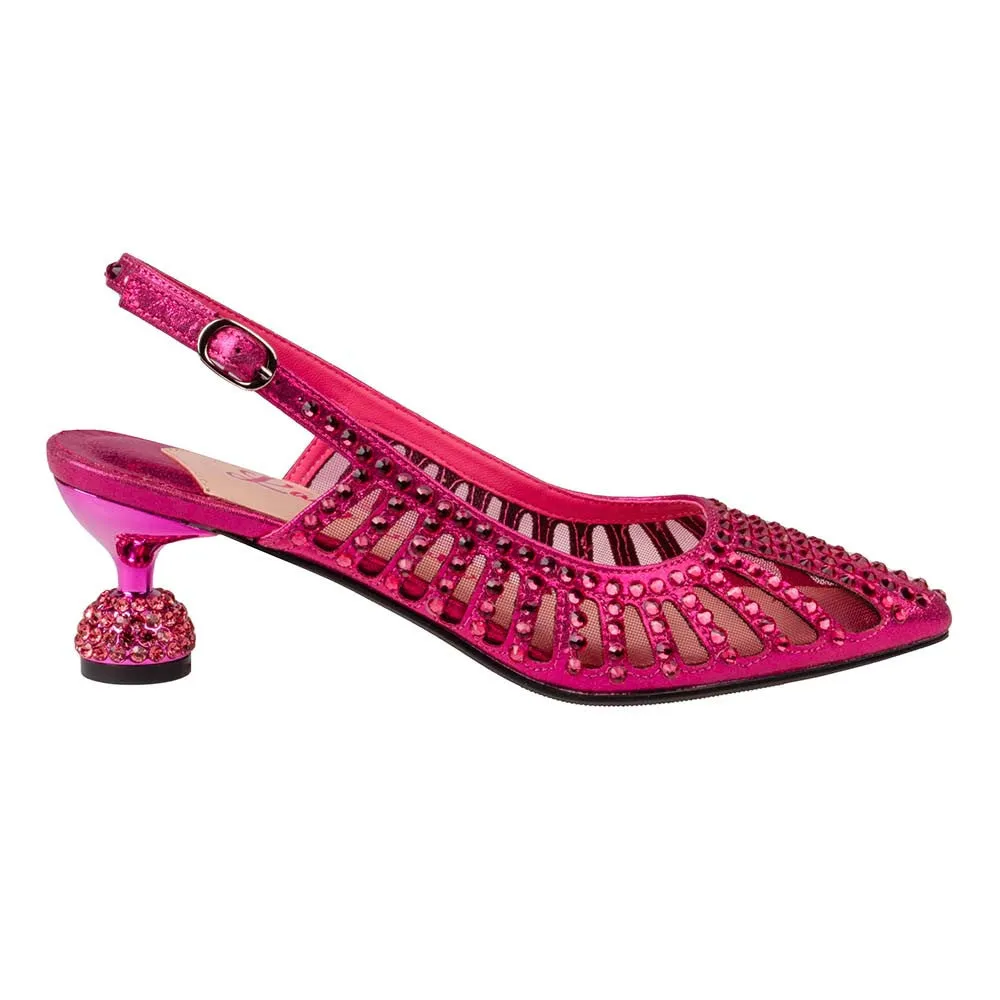 Lady Couture ROSITA Fuchsia Mesh Rhinestone Slingback with 2" Heel