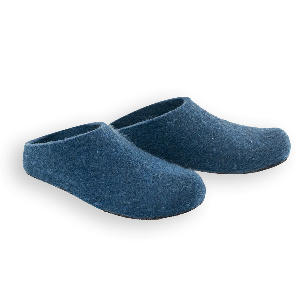 Lahtiset Felt Slippers w/ Rubber Sole, Petrol Blue