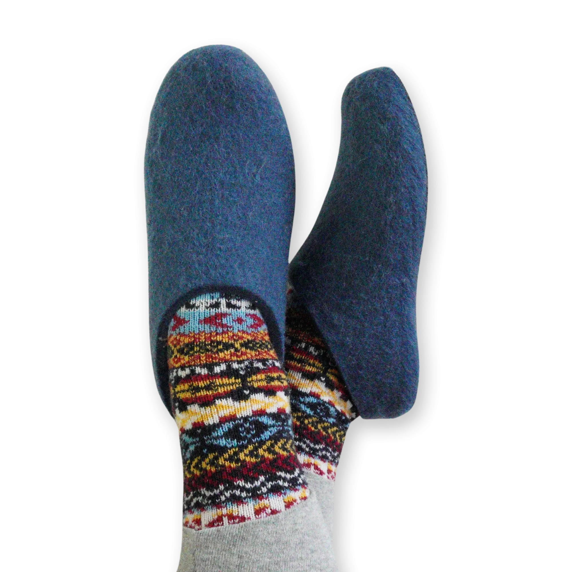 Lahtiset Felt Slippers w/ Rubber Sole, Petrol Blue