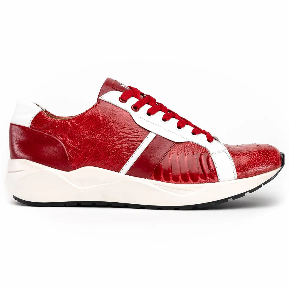 Marco Di Milano LYON Two-Tone Red/White Ostrich and Calfskin Fashion Sneaker