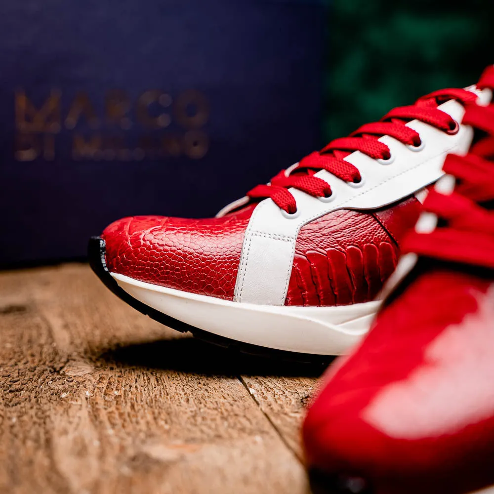 Marco Di Milano LYON Two-Tone Red/White Ostrich and Calfskin Fashion Sneaker