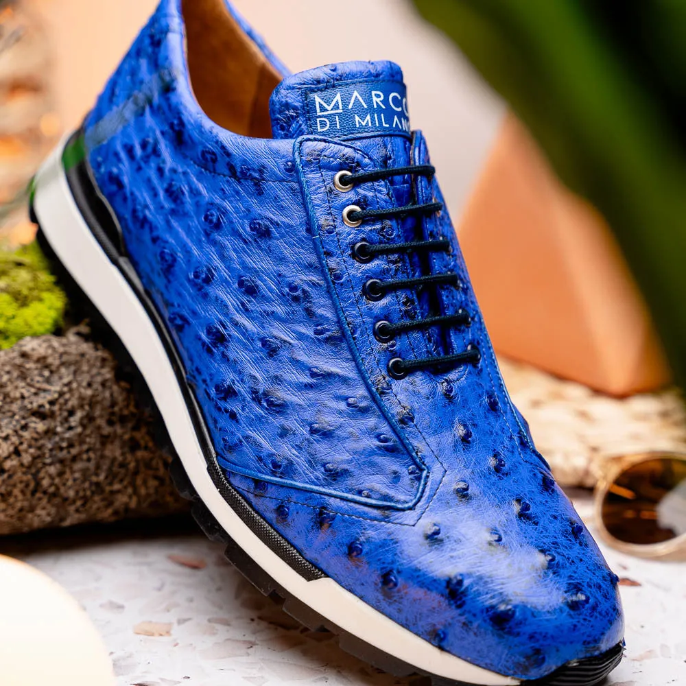 Marco Di Milano SCANNI Electric Blue Ostrich Quill Sneakers