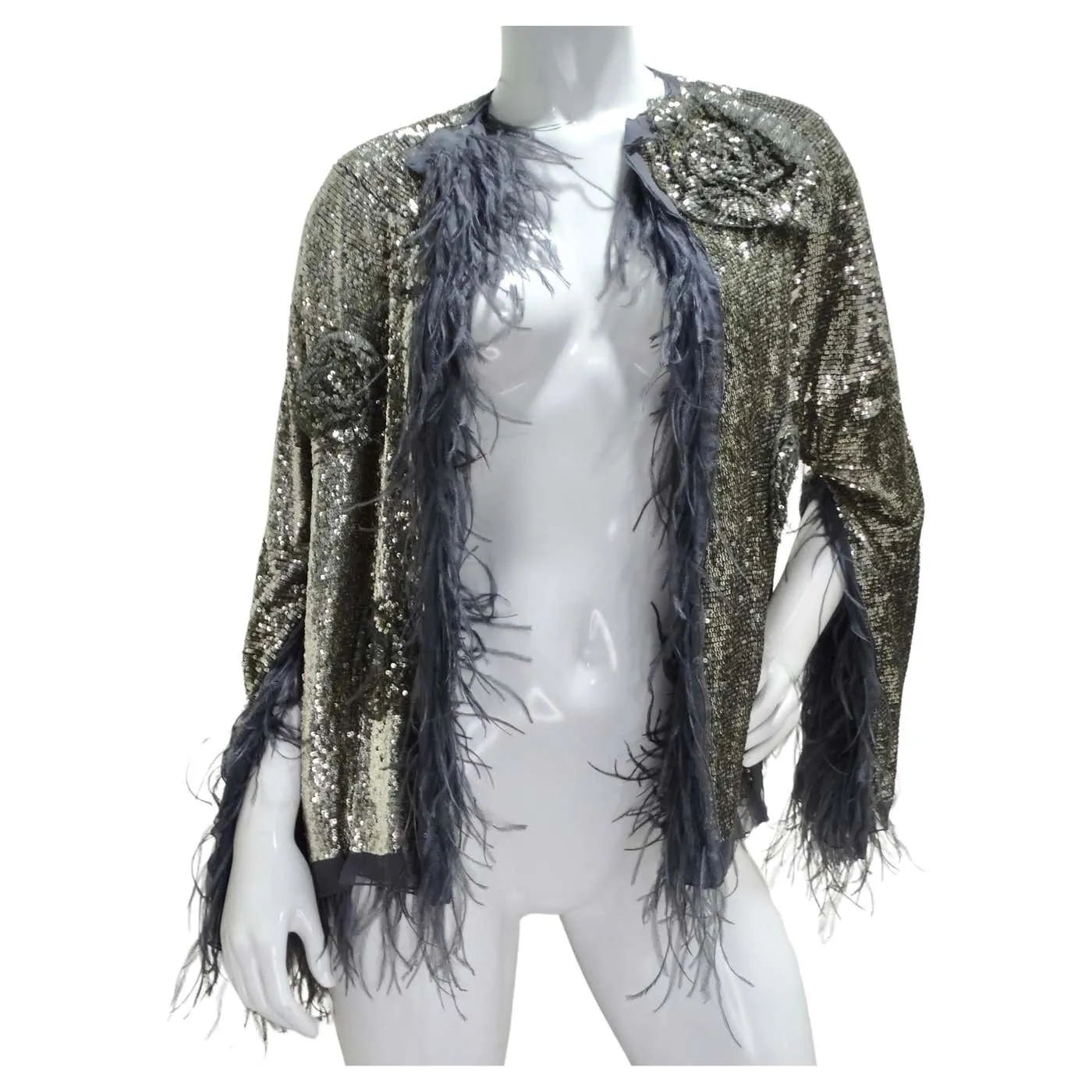 Maurizio Pecoraro 1990s Feather Sequin Evening Jacket