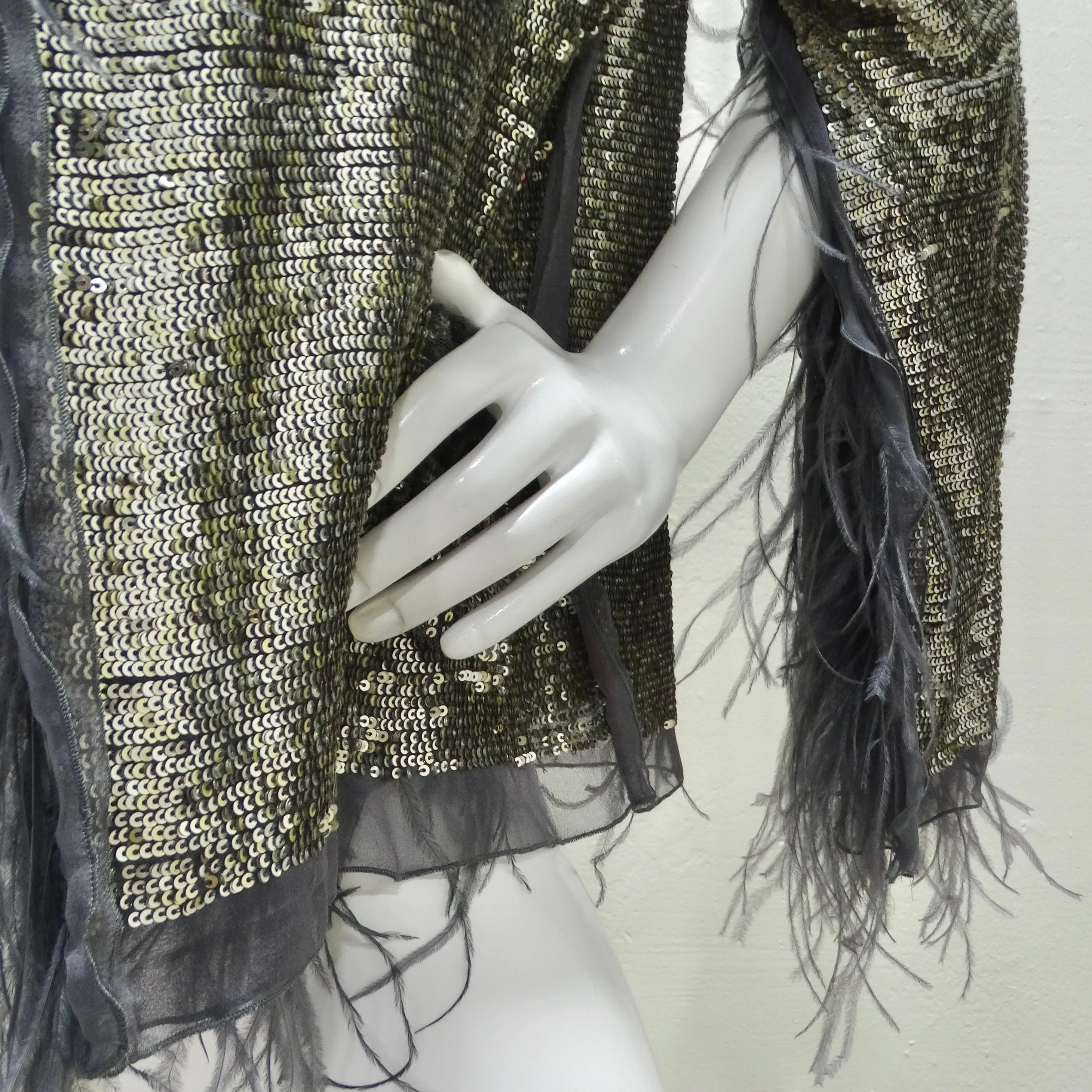 Maurizio Pecoraro 1990s Feather Sequin Evening Jacket