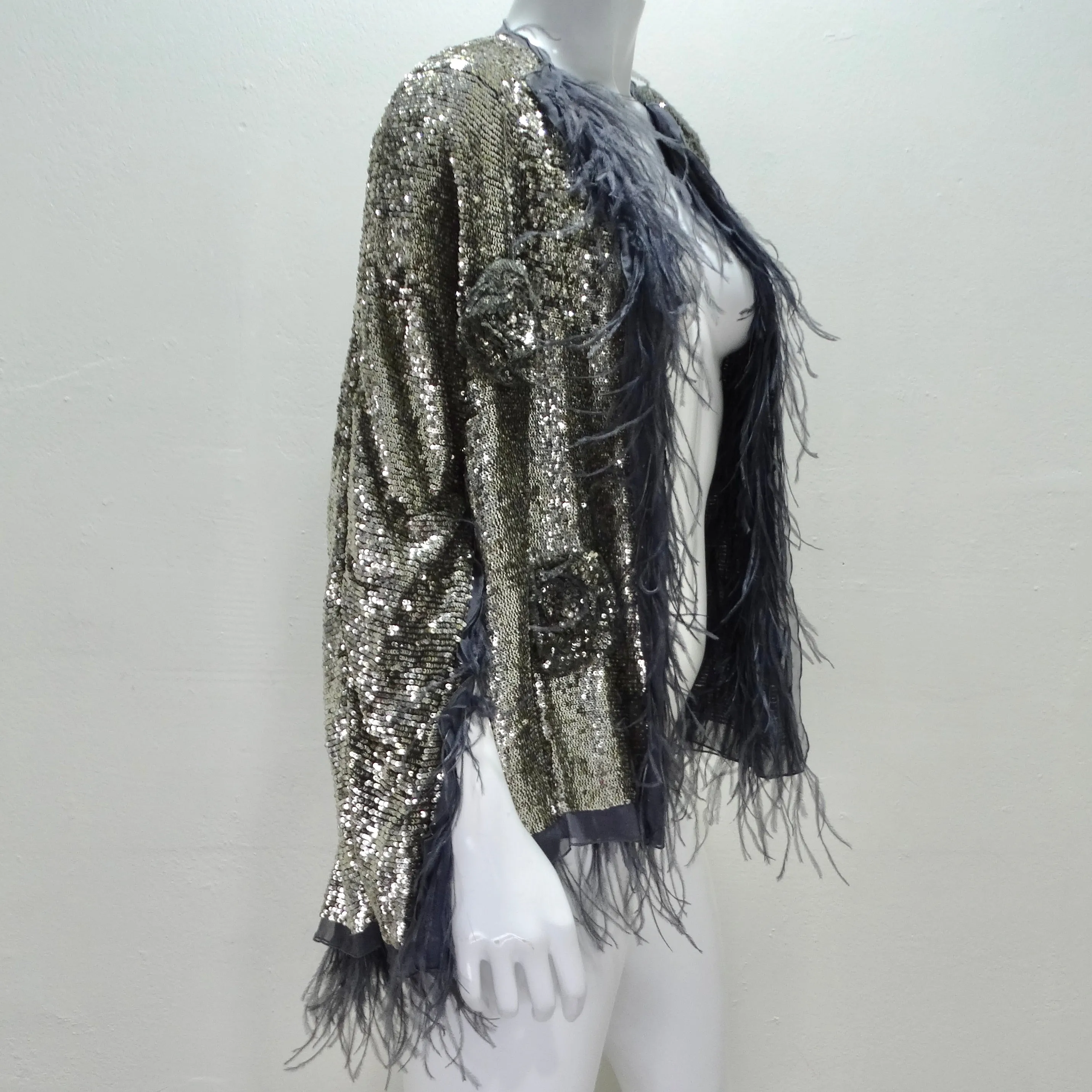 Maurizio Pecoraro 1990s Feather Sequin Evening Jacket