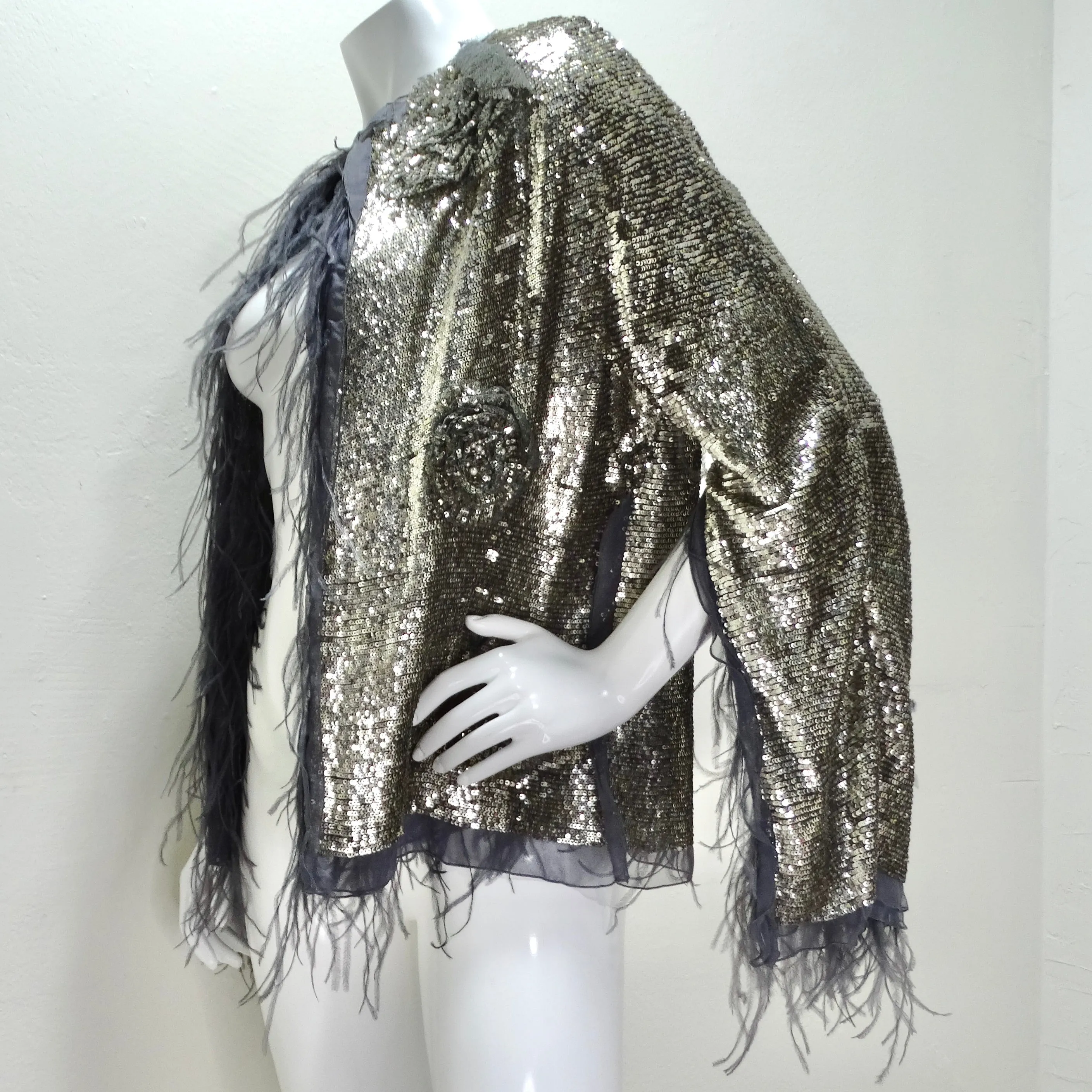 Maurizio Pecoraro 1990s Feather Sequin Evening Jacket