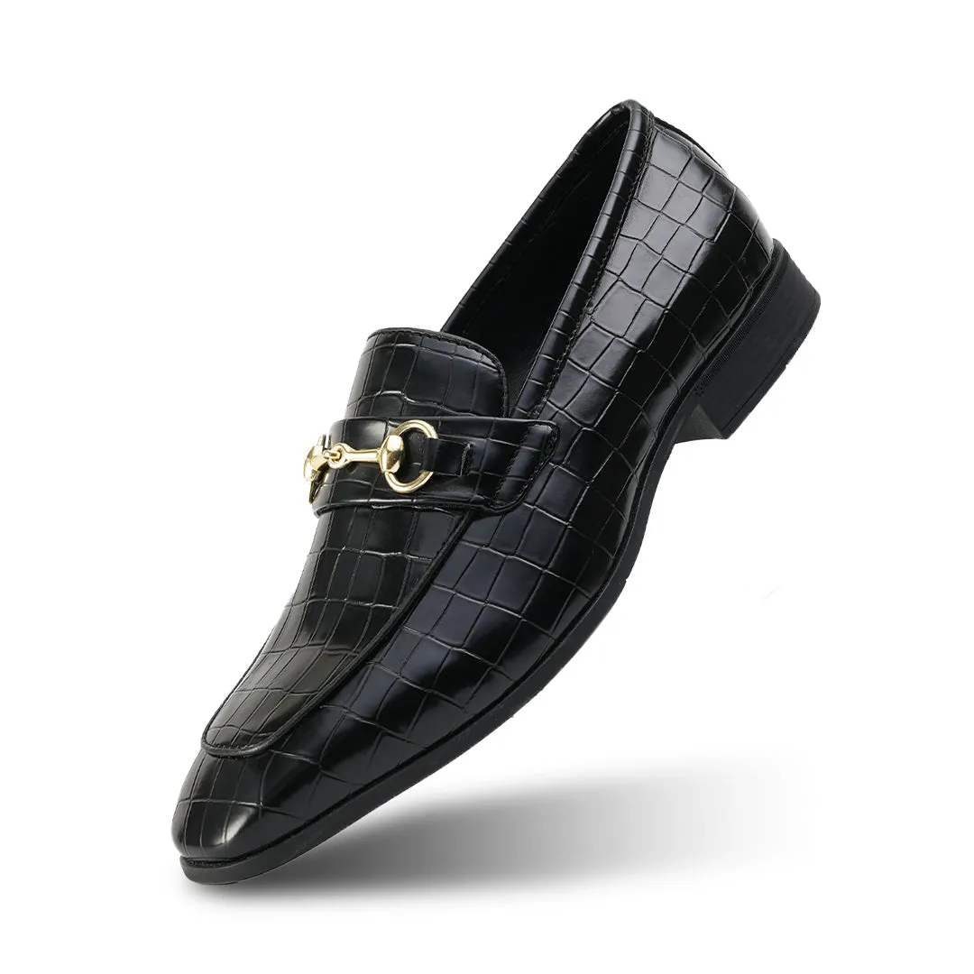 Monkstory Horsebit Croc-Effect Slip-Ons - Black