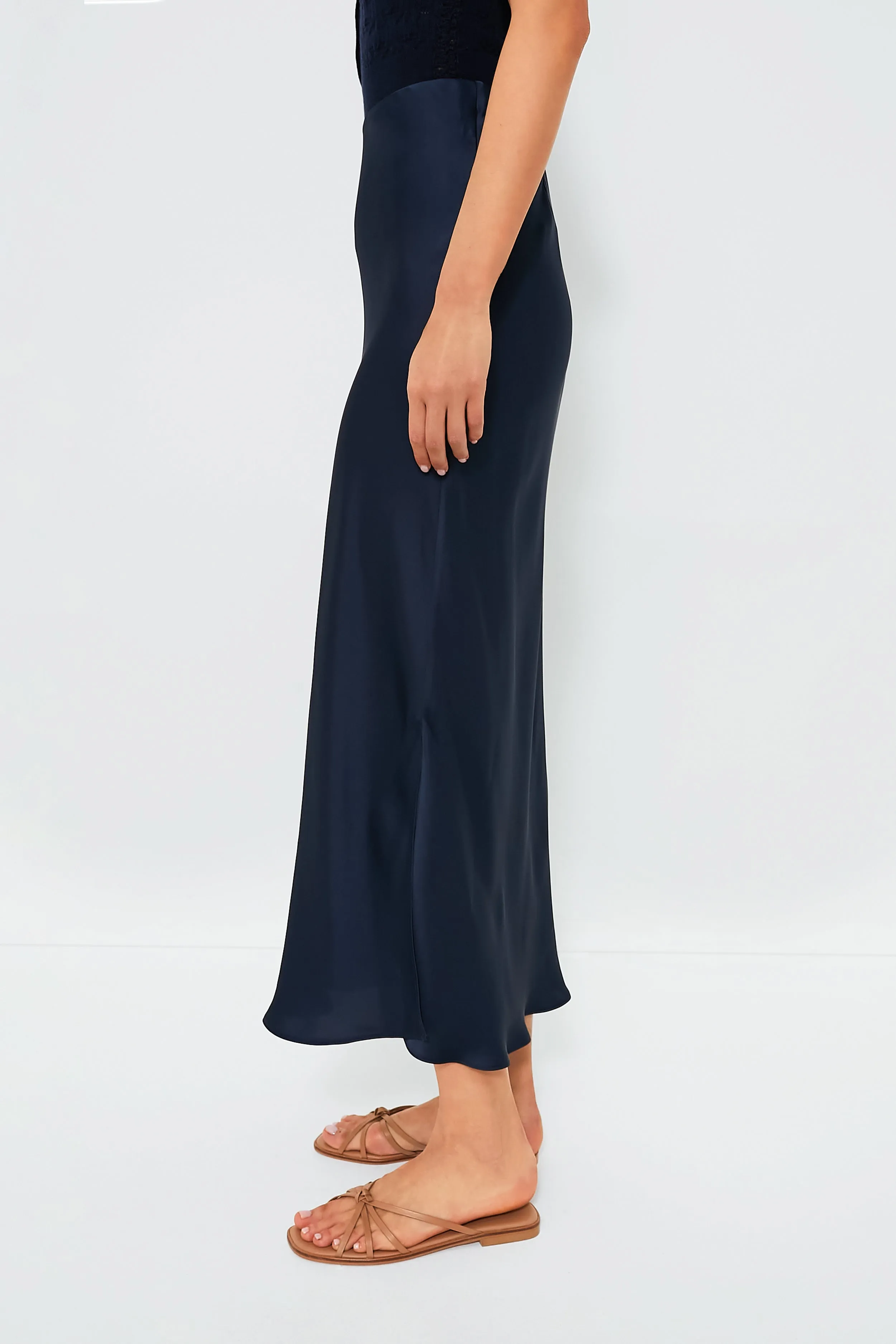 Nautical Navy Silky Slip Skirt