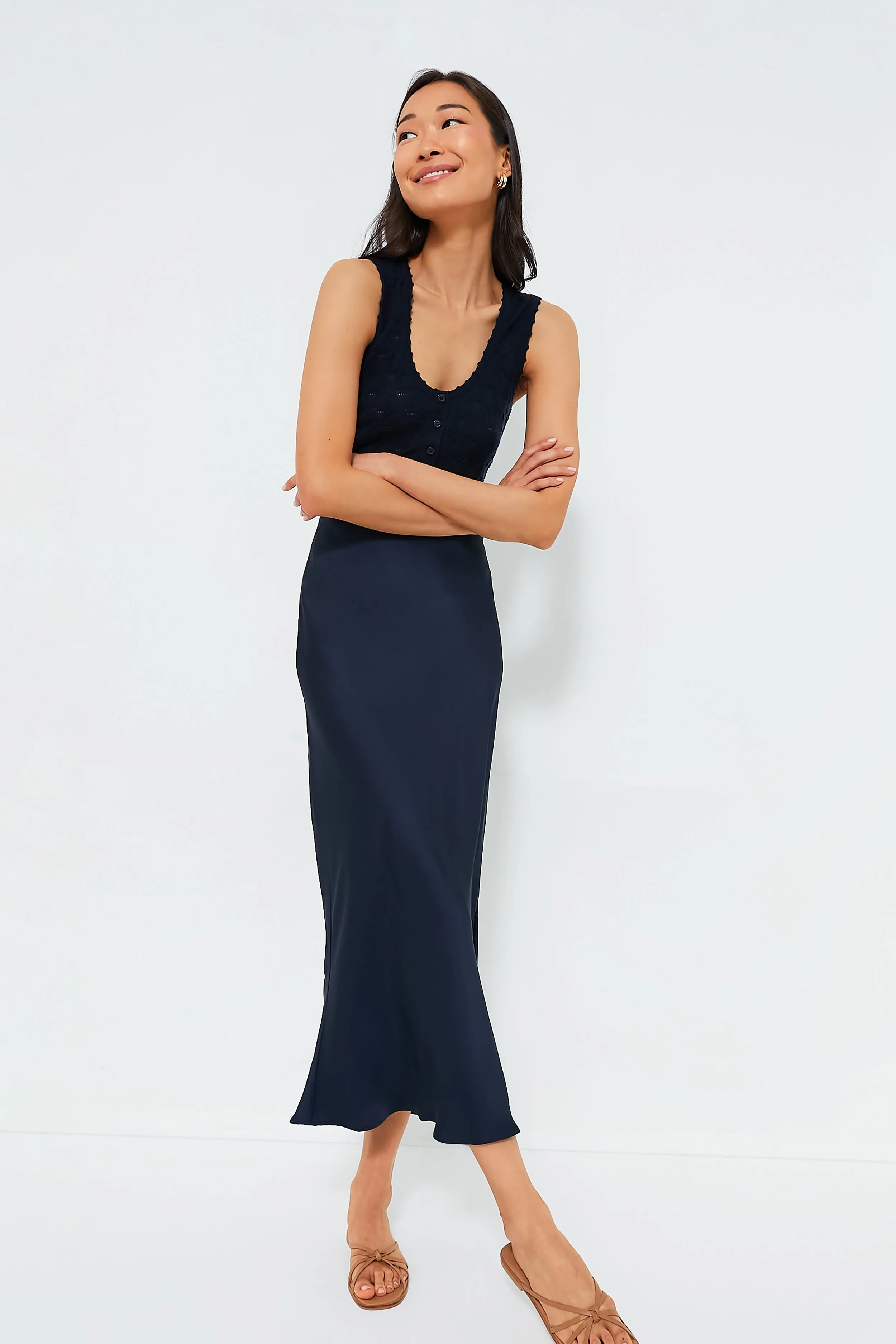 Nautical Navy Silky Slip Skirt