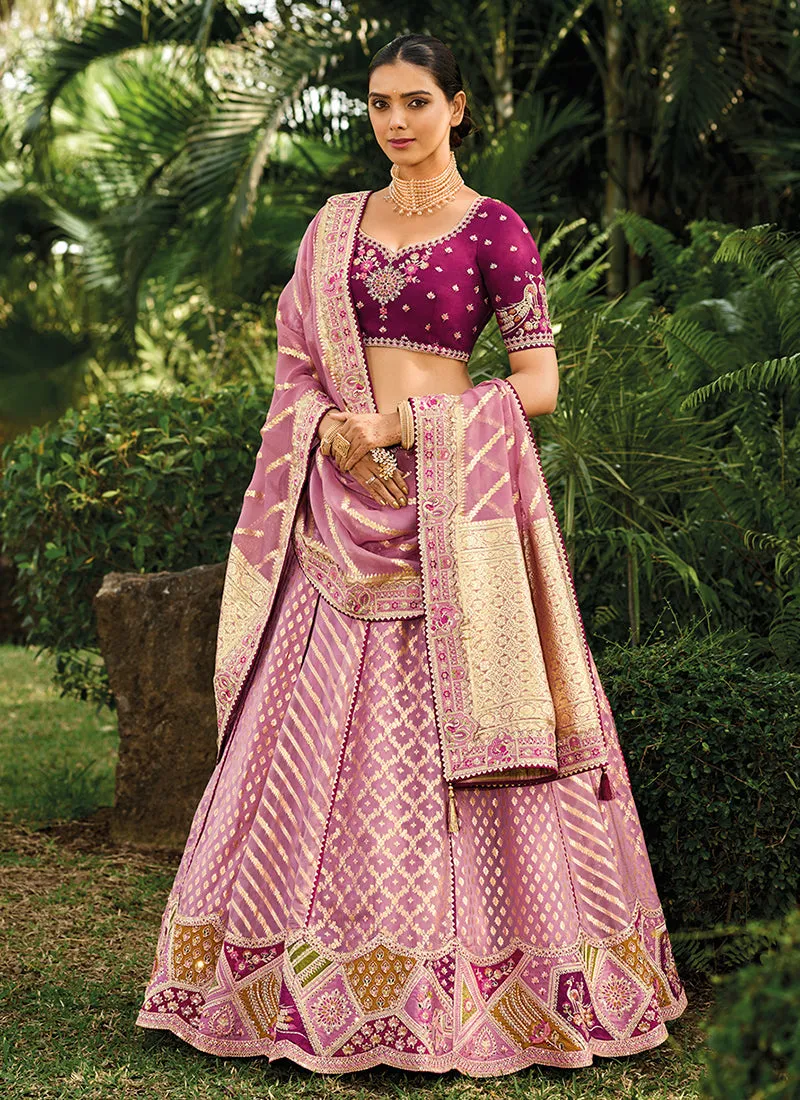 Pink And Wine Embroidered Bridal Lehenga Choli