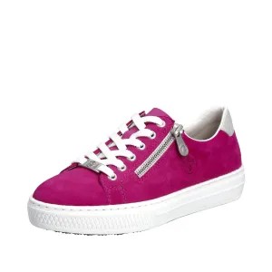 Rieker L59L1-31 Enya Ladies Pink Suede Zip & Lace Shoes