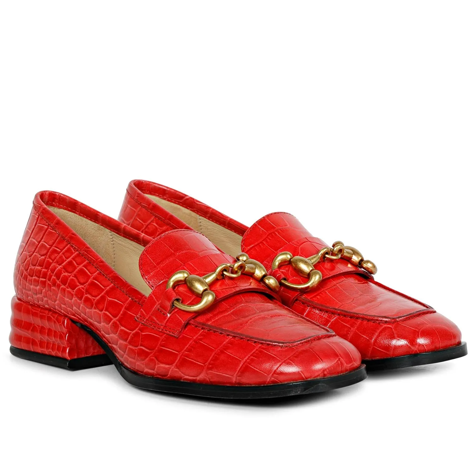 SaintG Womens Red Leather Moccasins