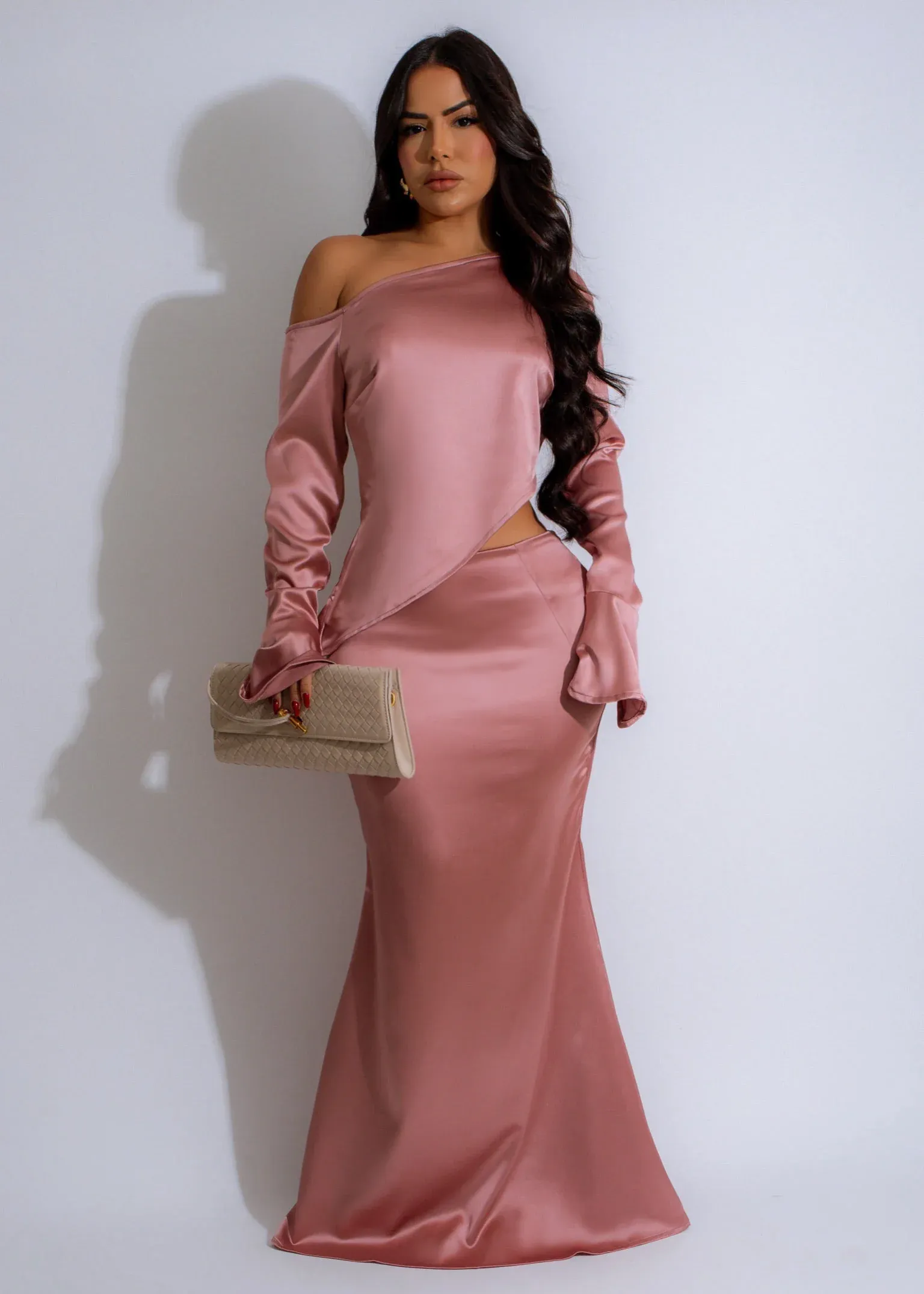 Satin Reverie Skirt Set Pink