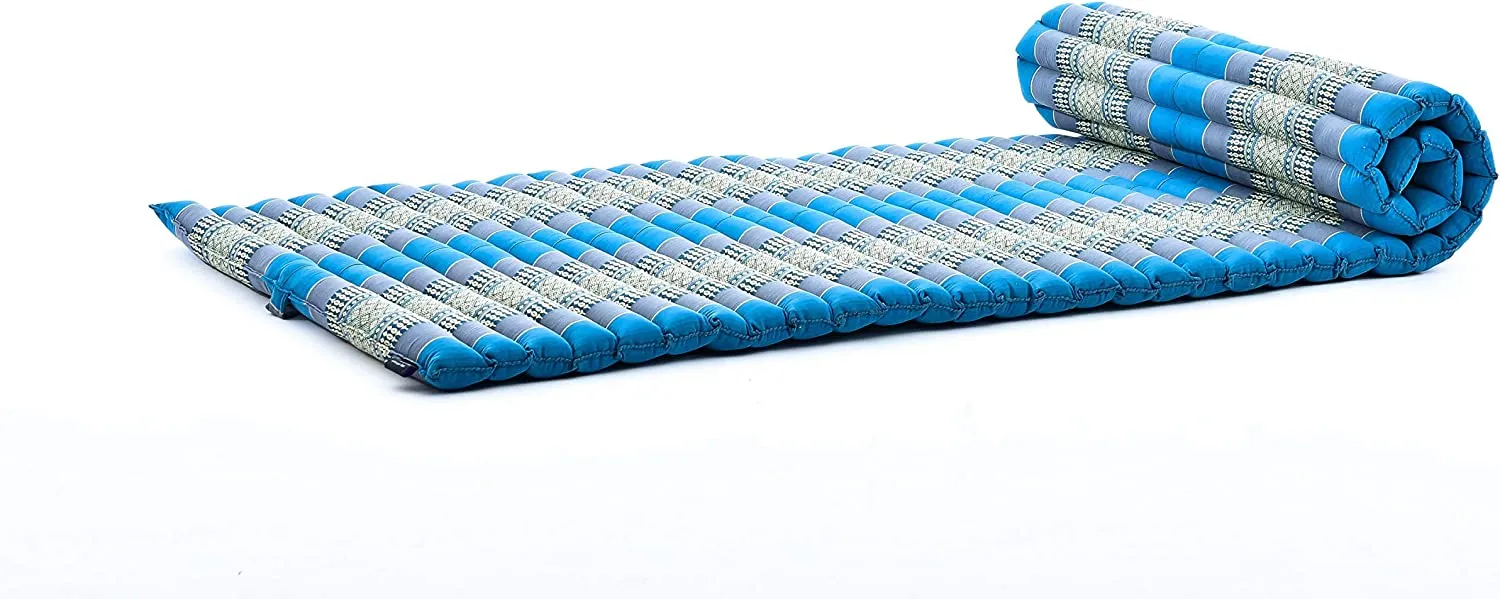 Thai kapok cushion Day bed Roll Out Mattress Foldout Mat relaxation, day bed, camping or Yoga Matt Natural Kapok Filled_ 80 x 200 cm BLUE