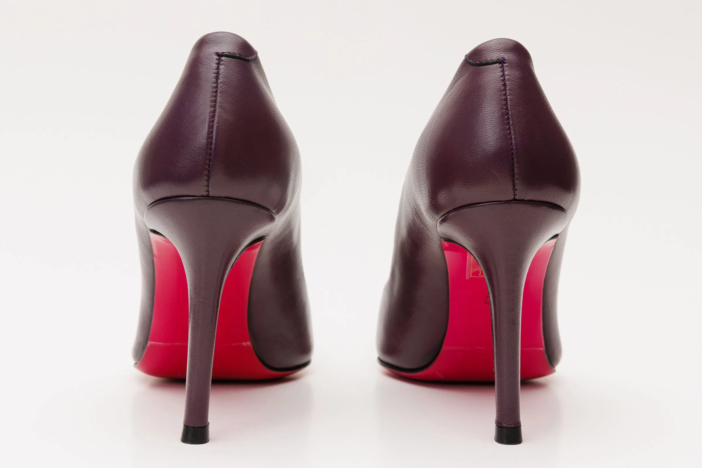 The Maneadero Dark Purple Leather Pump Fuchsia Sole Women Shoe