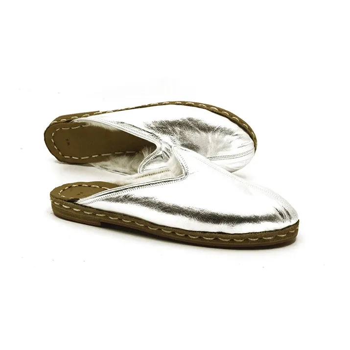 Winter Sheepskin Slippers Shiny Silver Women's